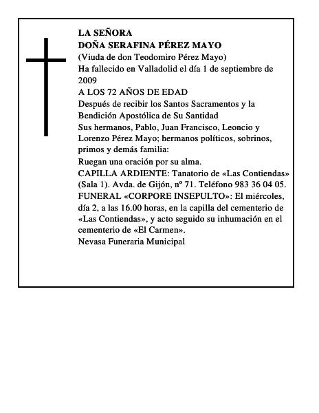 DOÑA SERAFINA PÉREZ MAYO