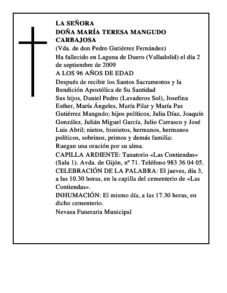 DOÑA MARÍA TERESA MANGUDO CARBAJOSA