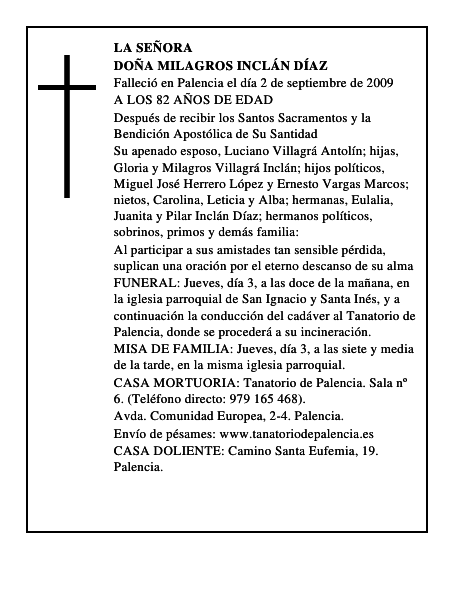 DOÑA MILAGROS INCLÁN DÍAZ