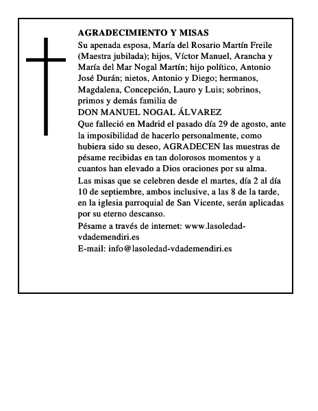 AGRADECIMIENTO Y MISAS