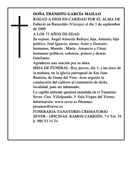 DOÑA TRÁNSITO GARCÍA MAILLO