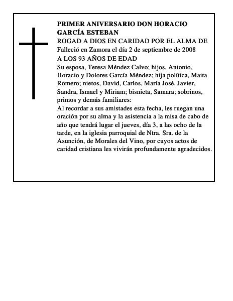 PRIMER ANIVERSARIO DON HORACIO GARCÍA ESTEBAN