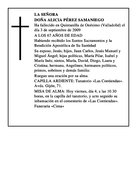 DOÑA ALICIA PÉREZ SAMANIEGO
