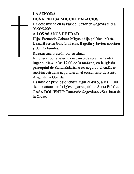 DOÑA FELISA MIGUEL PALACIOS