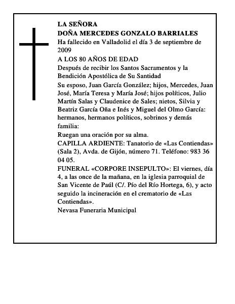 DOÑA MERCEDES GONZALO BARRIALES