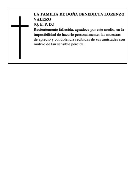 LA FAMILIA DE DOÑA BENEDICTA LORENZO VALERO