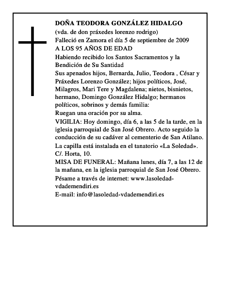 DOÑA TEODORA GONZÁLEZ HIDALGO
