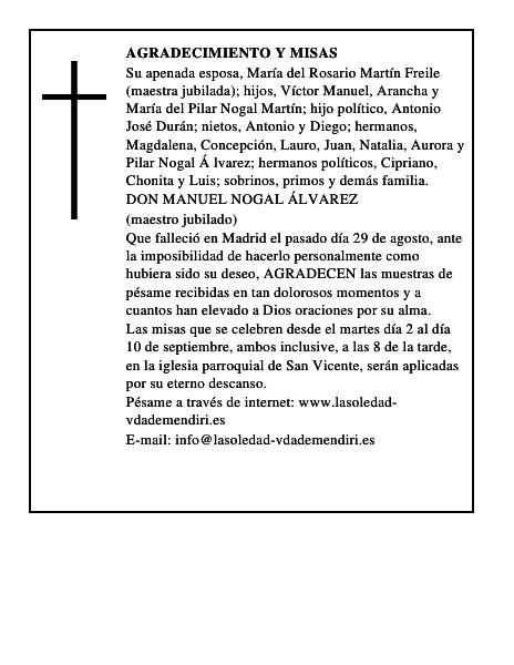 AGRADECIMIENTO Y MISAS