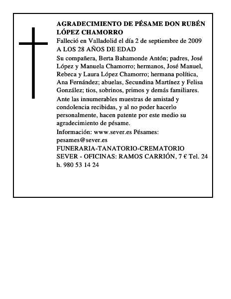 AGRADECIMIENTO DE PÉSAME DON RUBÉN LÓPEZ CHAMORRO