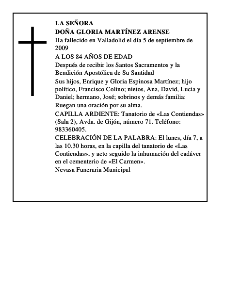 DOÑA GLORIA MARTÍNEZ ARENSE