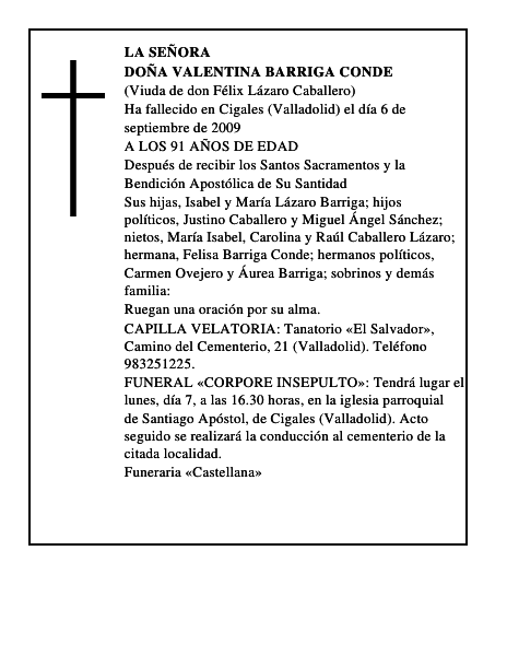 DOÑA VALENTINA BARRIGA CONDE