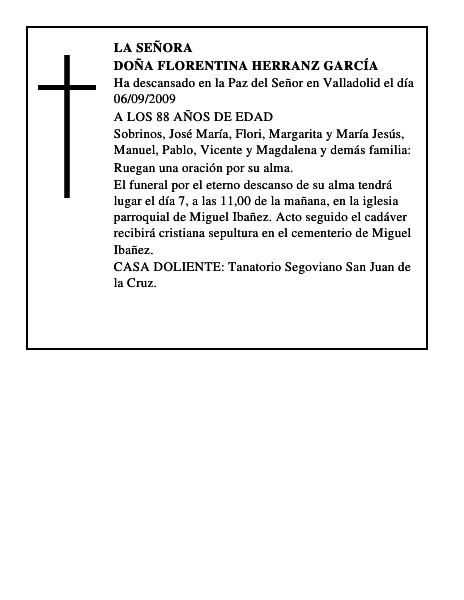 DOÑA FLORENTINA HERRANZ GARCÍA