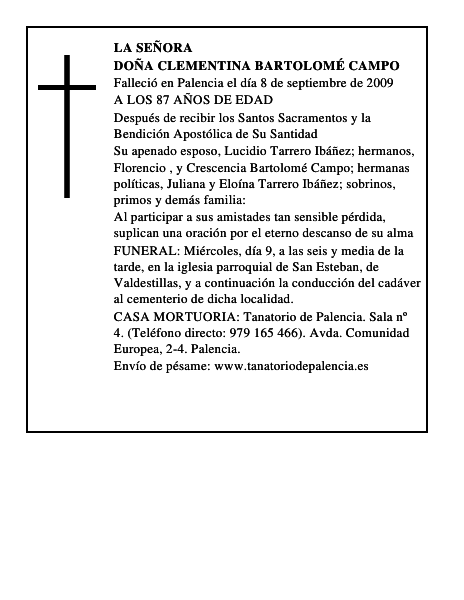DOÑA CLEMENTINA BARTOLOMÉ CAMPO