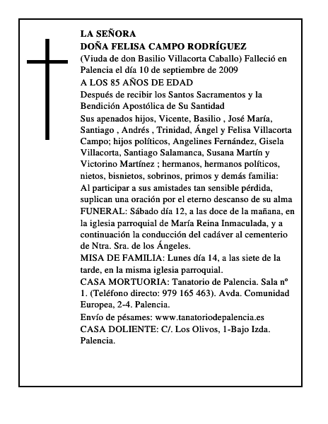DOÑA FELISA CAMPO RODRÍGUEZ