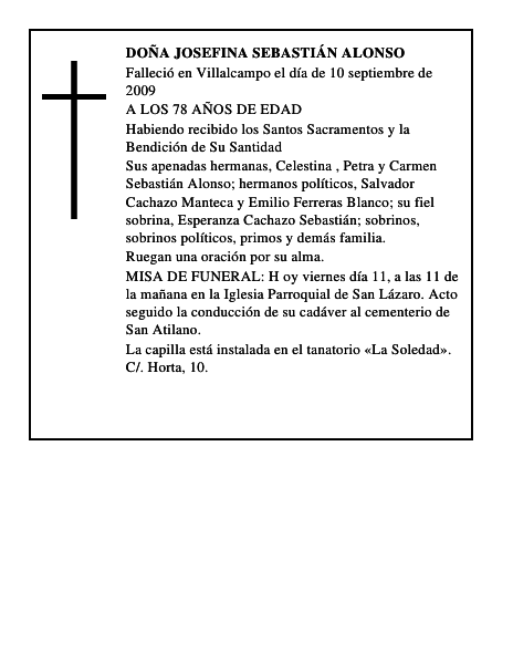 DOÑA JOSEFINA SEBASTIÁN ALONSO