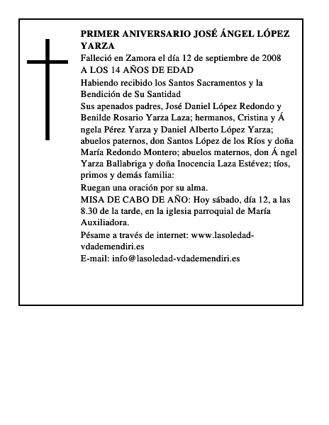 PRIMER ANIVERSARIO JOSÉ ÁNGEL LÓPEZ YARZA
