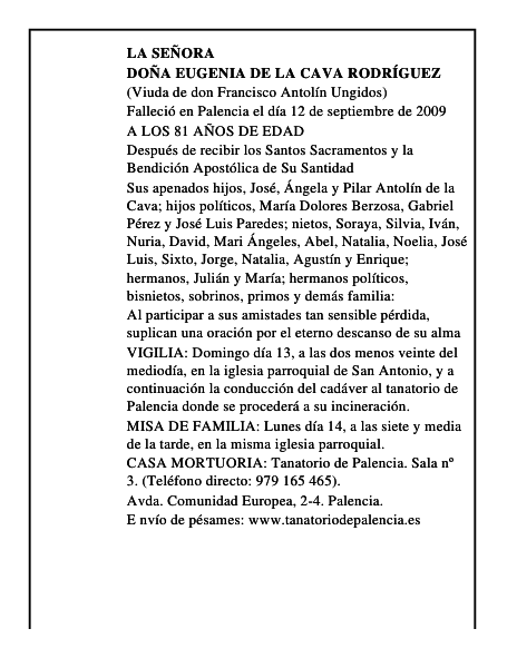 DOÑA EUGENIA DE LA CAVA RODRÍGUEZ