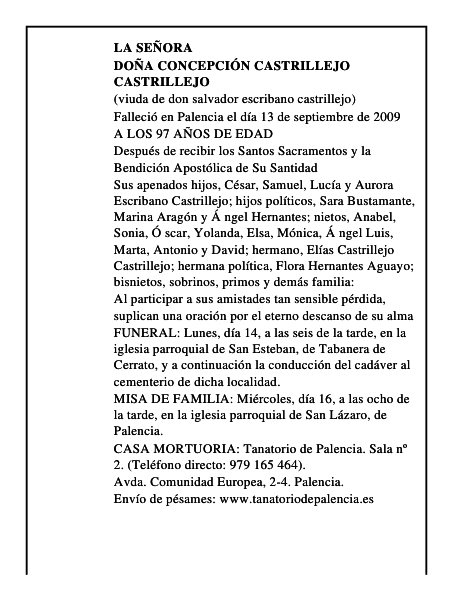 DOÑA CONCEPCIÓN CASTRILLEJO CASTRILLEJO