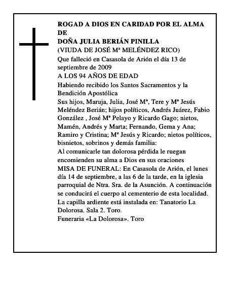 DOÑA JULIA BERIÁN PINILLA