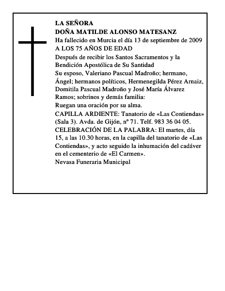 DOÑA MATILDE ALONSO MATESANZ