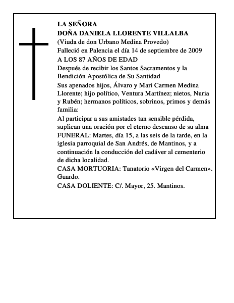 DOÑA DANIELA LLORENTE VILLALBA