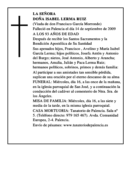 DOÑA ISABEL LERMA RUIZ