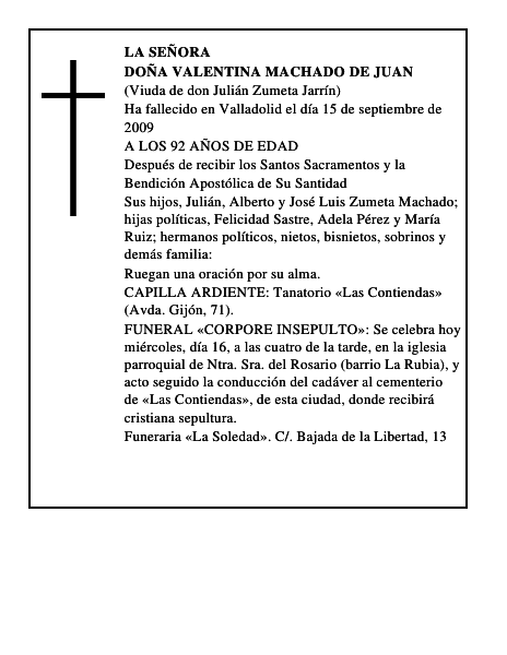 DOÑA VALENTINA MACHADO DE JUAN