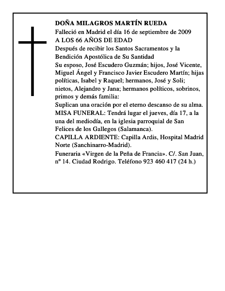 DOÑA MILAGROS MARTÍN RUEDA