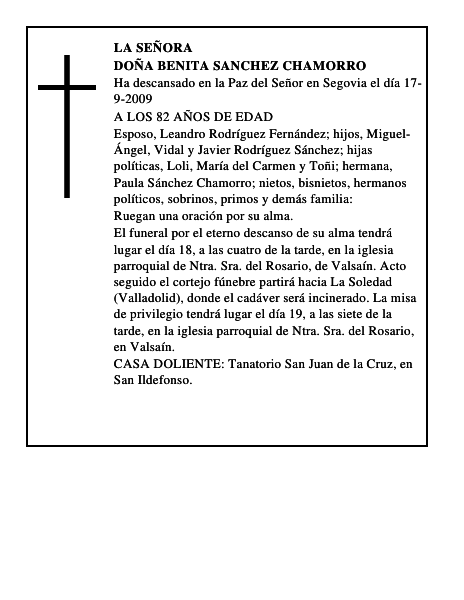 DOÑA BENITA SANCHEZ CHAMORRO