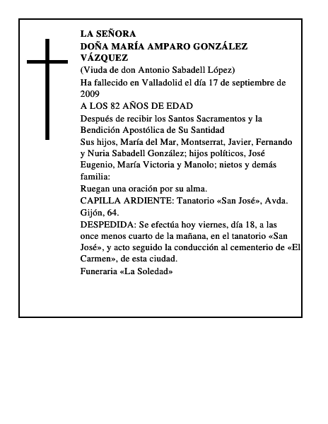 DOÑA MARÍA AMPARO GONZÁLEZ VÁZQUEZ