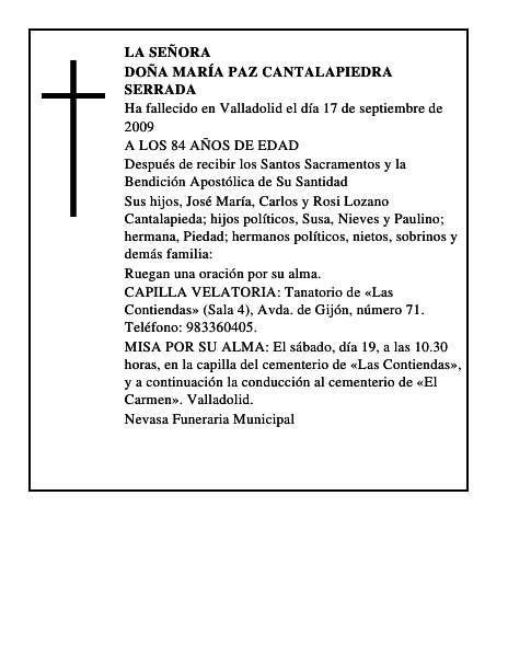 DOÑA MARÍA PAZ CANTALAPIEDRA SERRADA