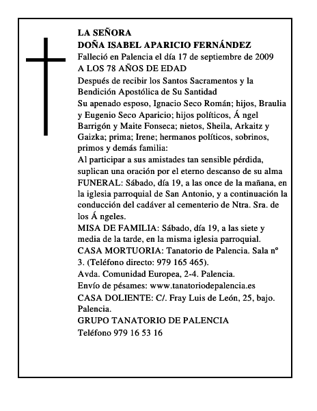 DOÑA ISABEL APARICIO FERNÁNDEZ