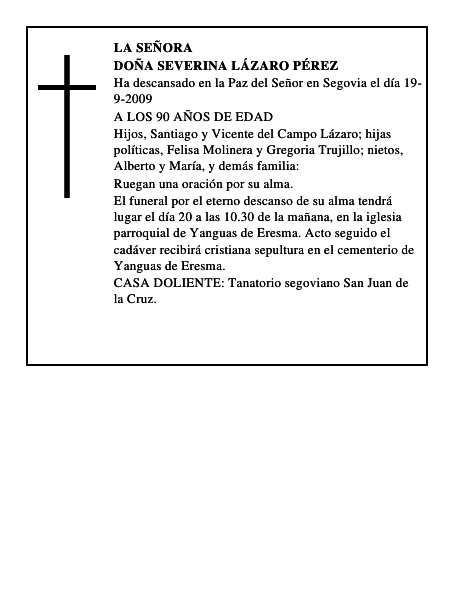 DOÑA SEVERINA LÁZARO PÉREZ