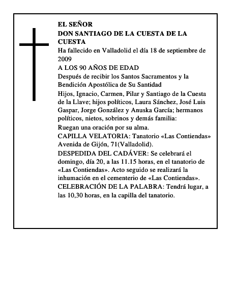 DON SANTIAGO DE LA CUESTA DE LA CUESTA