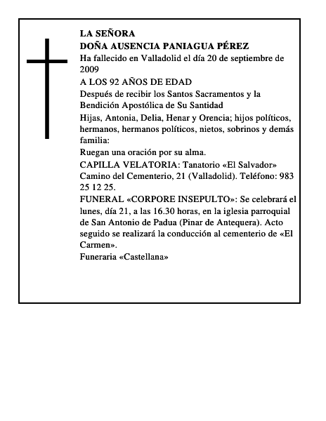 DOÑA AUSENCIA PANIAGUA PÉREZ