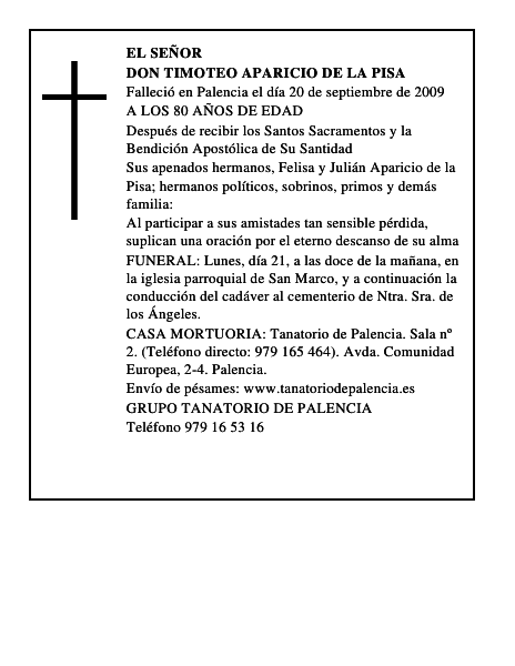 DON TIMOTEO APARICIO DE LA PISA
