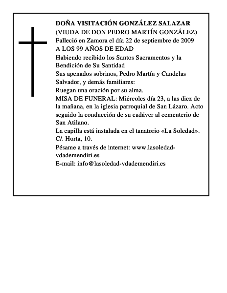 DOÑA VISITACIÓN GONZÁLEZ SALAZAR