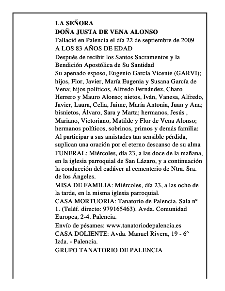 DOÑA JUSTA DE VENA ALONSO