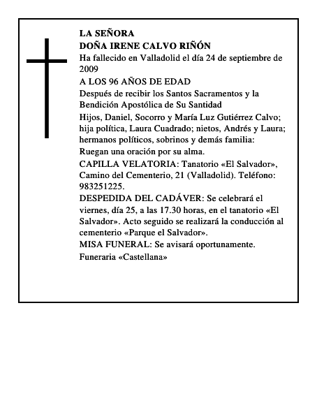 DOÑA IRENE CALVO RIÑÓN