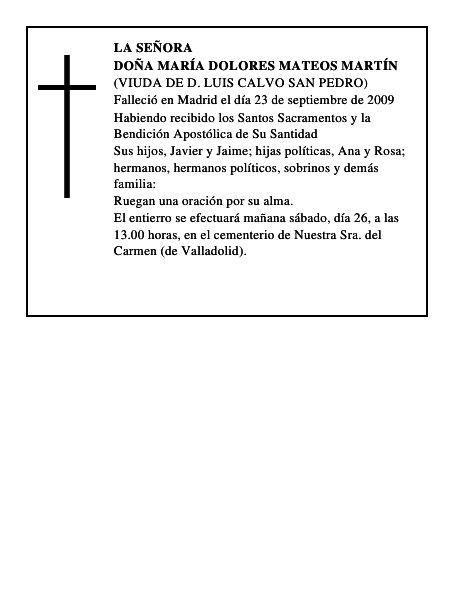 DOÑA MARÍA DOLORES MATEOS MARTÍN