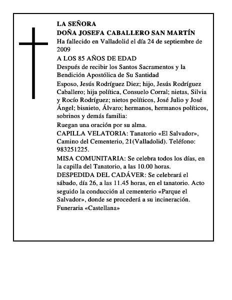 DOÑA JOSEFA CABALLERO SAN MARTÍN