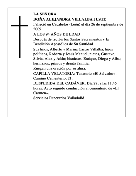 DOÑA ALEJANDRA VILLALBA JUSTE