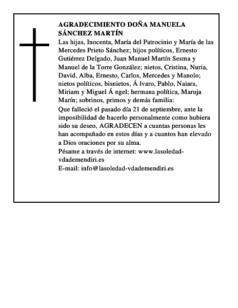 AGRADECIMIENTO DOÑA MANUELA SÁNCHEZ MARTÍN