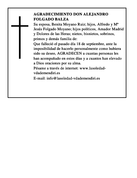 AGRADECIMIENTO DON ALEJANDRO FOLGADO BALZA