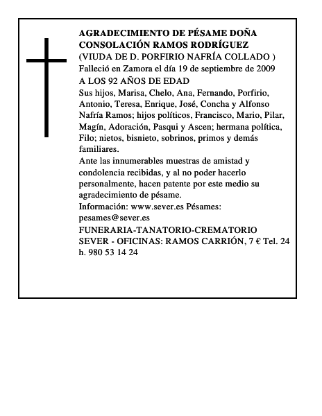 AGRADECIMIENTO DE PÉSAME DOÑA CONSOLACIÓN RAMOS RODRÍGUEZ