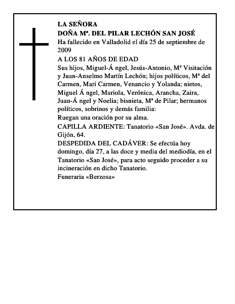 DOÑA Mª. DEL PILAR LECHÓN SAN JOSÉ