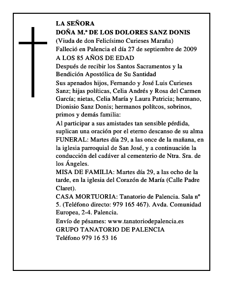 DOÑA M.ª DE LOS DOLORES SANZ DONIS