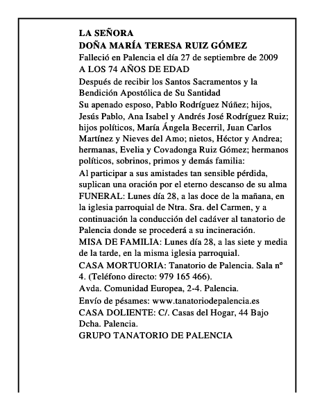 DOÑA MARÍA TERESA RUIZ GÓMEZ