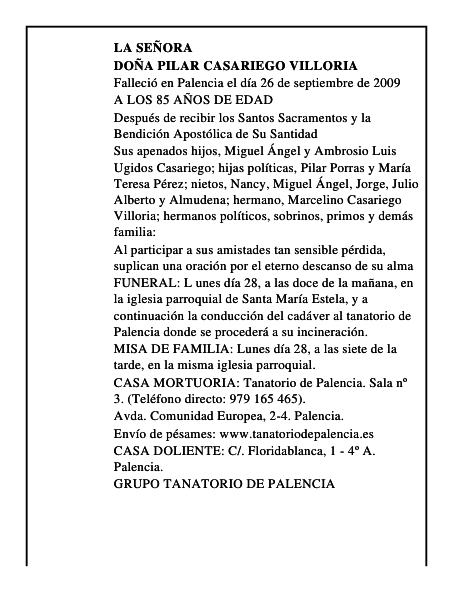 DOÑA PILAR CASARIEGO VILLORIA