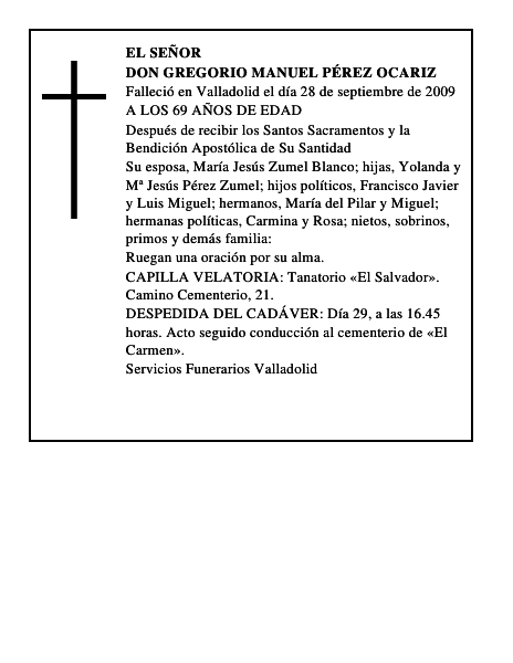 DON GREGORIO MANUEL PÉREZ OCARIZ
